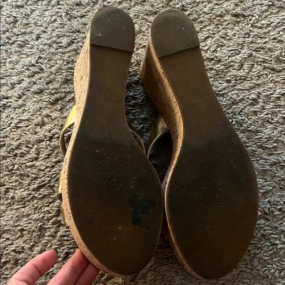 Stuart Weitzman Metallic Gold Wedge Sandals - Picture 3 of 4